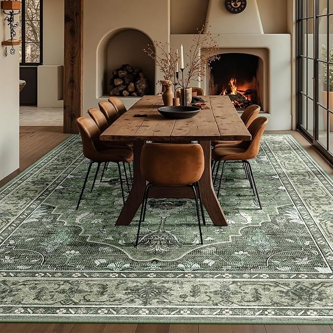 Area Rugs 10'x14' Washable Non-Slip, Floral Vintage Distress Print Pattern - Image 4