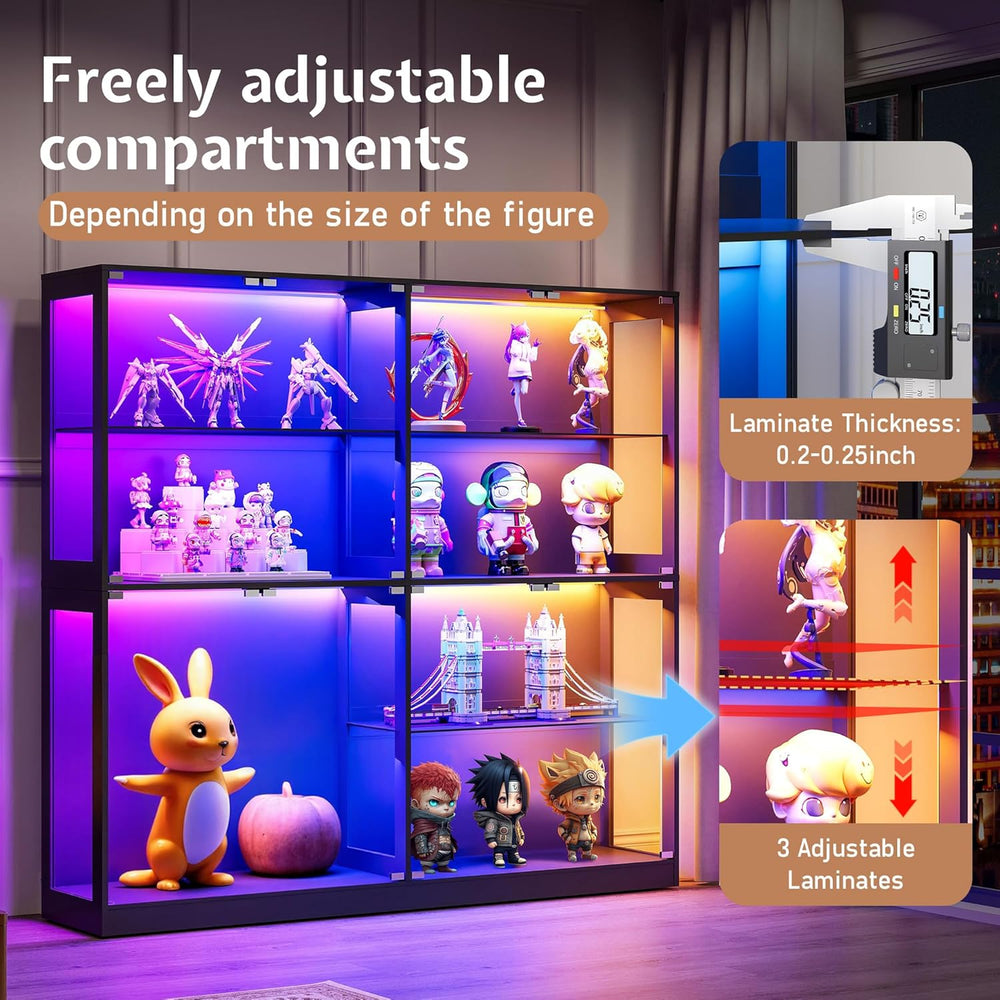 Jocisland 45x16 Inch Display Cabinet with Glass Doors and RGB Lights, 4-Tier ...