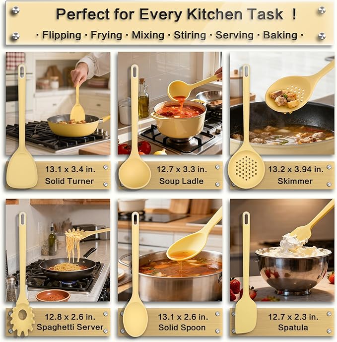 Silicone Kitchen Cooking Utensils Set of 6, Non-Stick Food Grade Silicone - Image 3