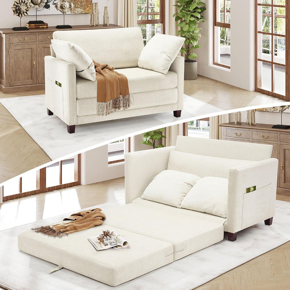 51" Loveseat Sleeper Sofa Bed, Chenille Convertible Floor Sofa Bed for S...