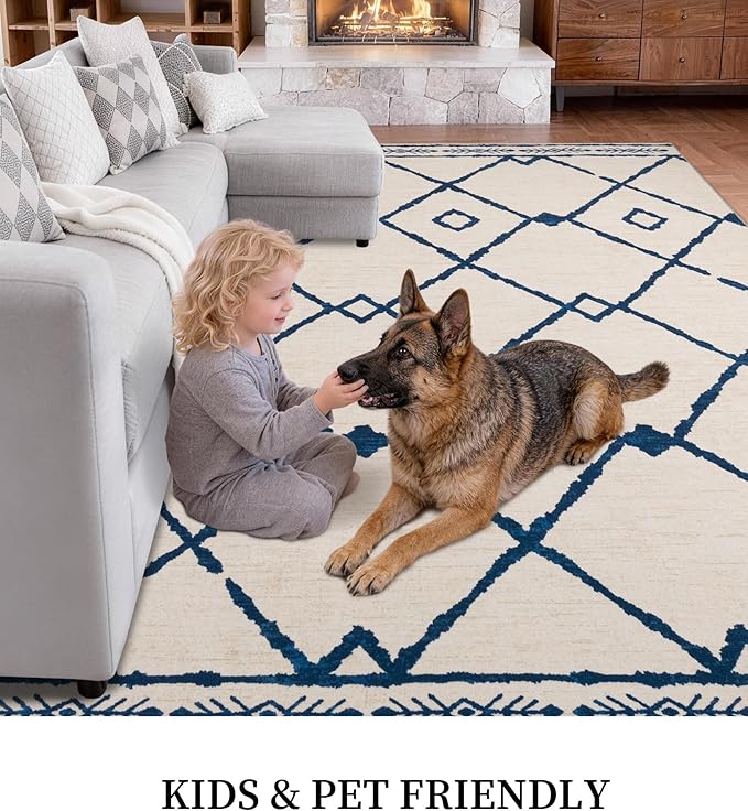 YIHOUSE Boho 5x7 Area Rugs for Living Room, Western Beige and Blue Rug - Image 2
