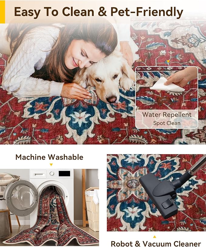 RELEANY Area Rugs 9'x12' Washable Non-Slip, Floral Vintage Distress Print - Image 5