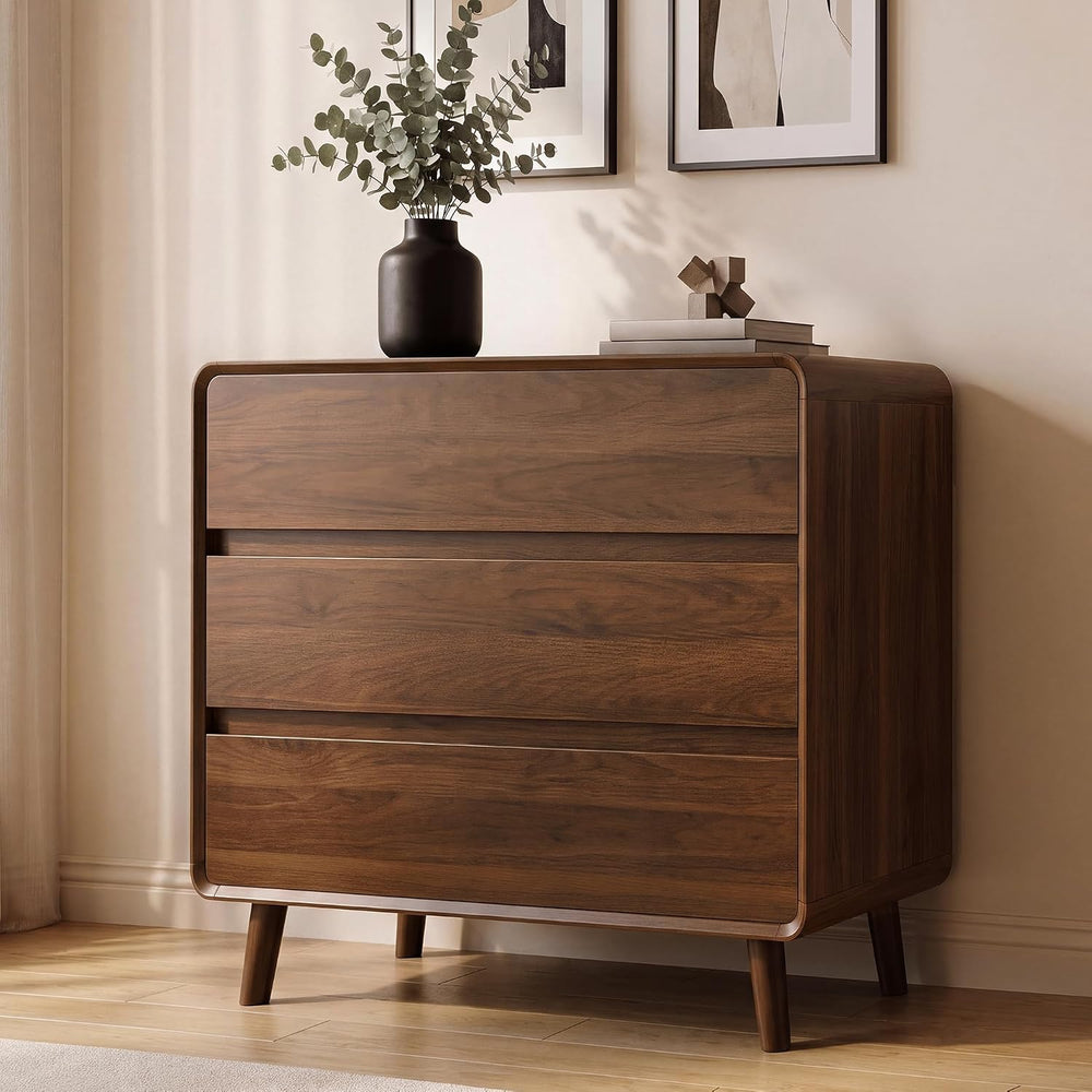 Nasonet 3 Drawer Dresser for Bedroom, Mid Century Modern Chest of Drawers, Cu...