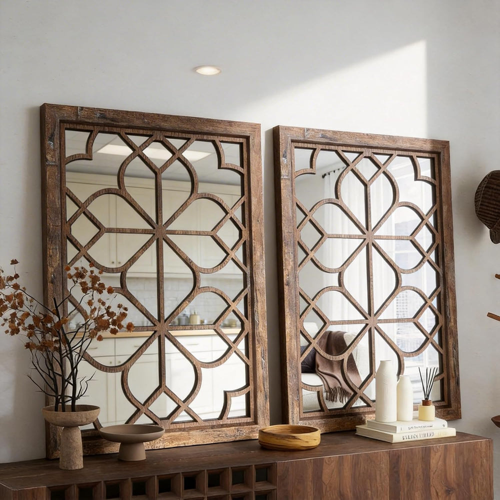 Set of 2 19x26 Inch Large Maroon Shatterproof Rectangular Wall Mirrors, Boho ...