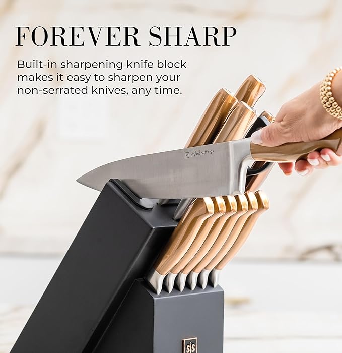 Black and Gold Knife Set for Kitchen