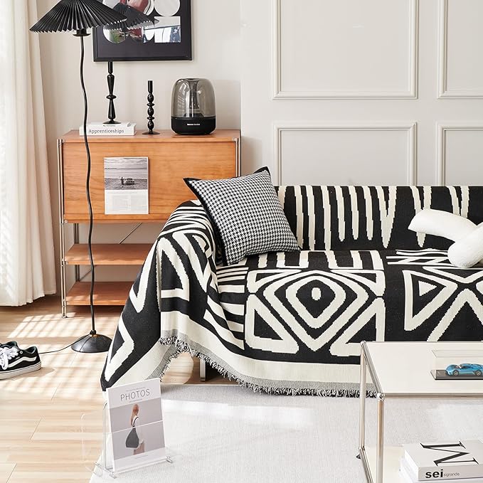 HANDONTIME Boho Sofa Covers for Dogs Black Couch Sofa Covers for 3 Cushion by HANDONTIME