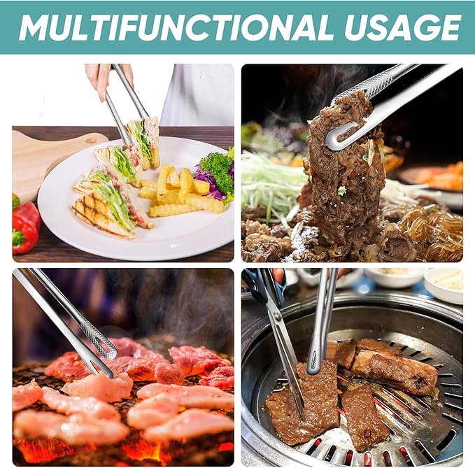 meekoo 6 Pcs 9.5 Inches Stainless Steel Korean BBQ Grill Tongs Japanese - Image 7