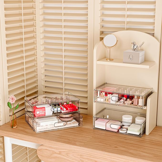 2 Pack Clear Makeup Storage Drawer, Acrylic Cosmetic Display Case - Image 2