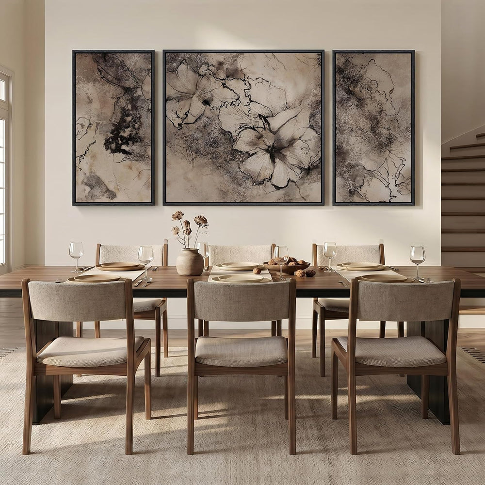 Extra Large Framed Neutral Brown Black Abstract Wall Art for Living Room