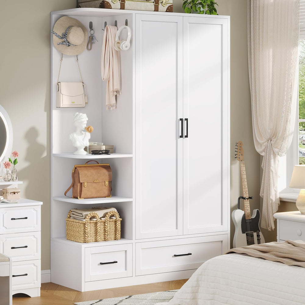 DynJest Armoire Wardrobe Closet with 2 Drawers, 70" Tall Clothing Storag...