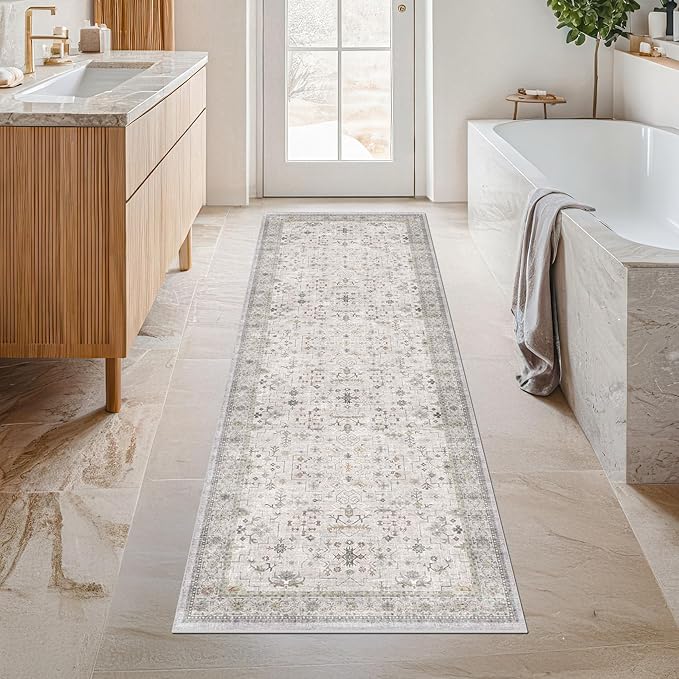 Light Grey 2x7 Boho Bathroom Runner Rug by HazoHaus