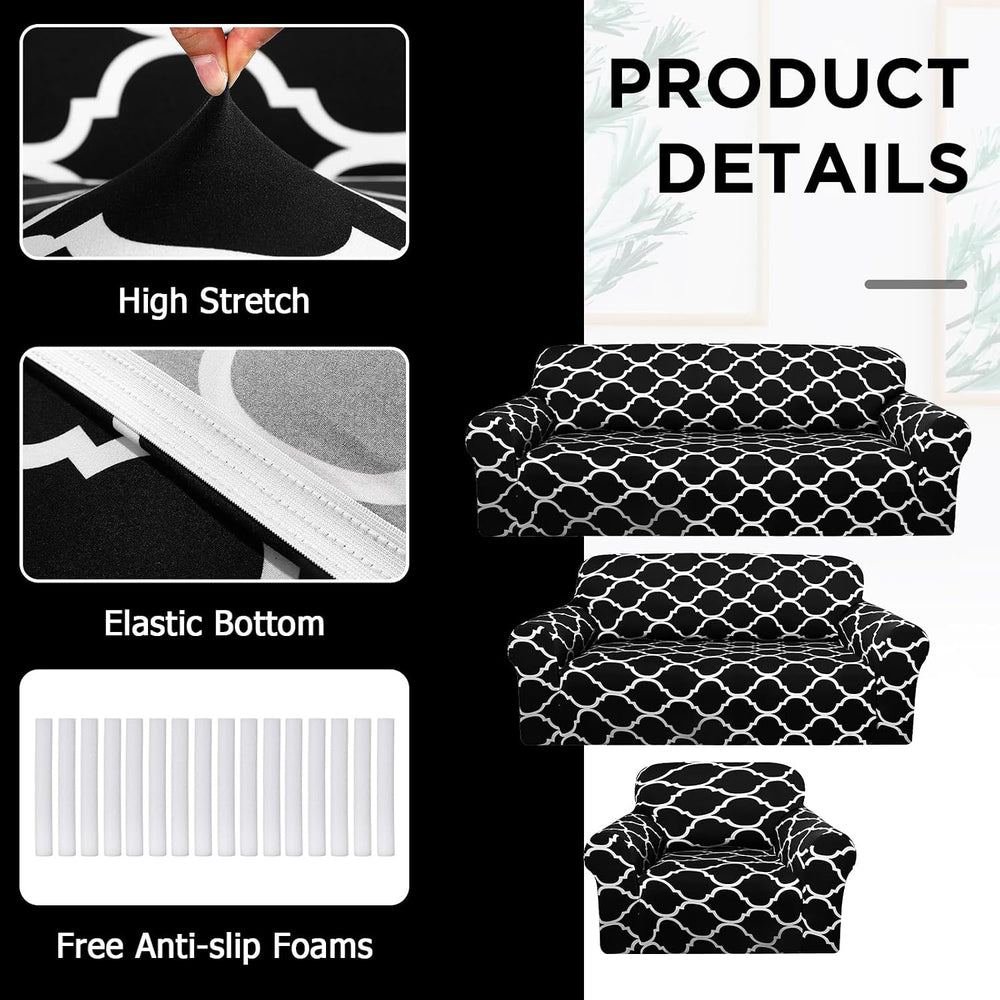 Peryiter 3 Pcs Black Couch and Loveseat Sofa Covers,3 Size