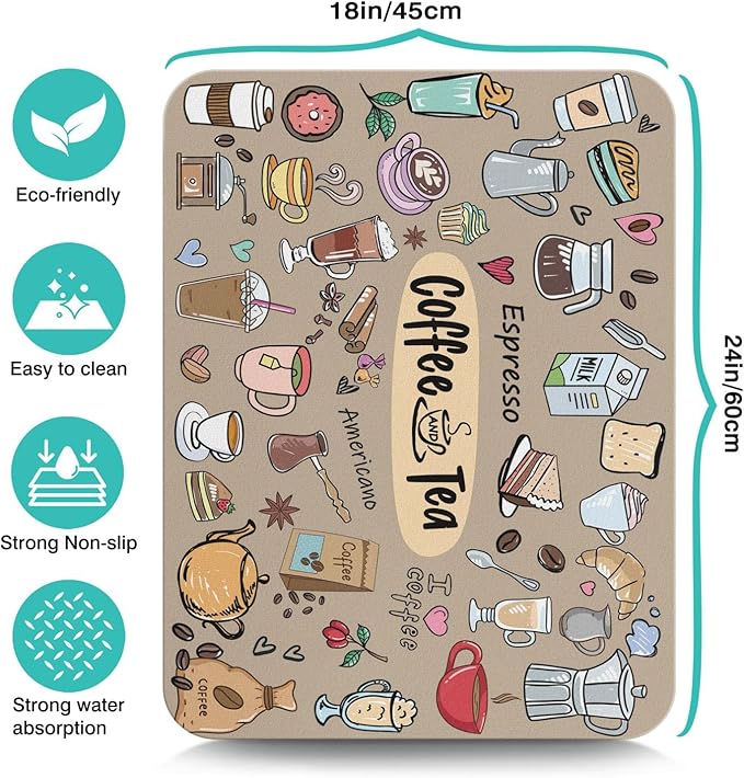 Fun Coffee Bar Mat 24inx18in, Absorbent Hide Stain Anti-Slip Accessories Fit - Image 5