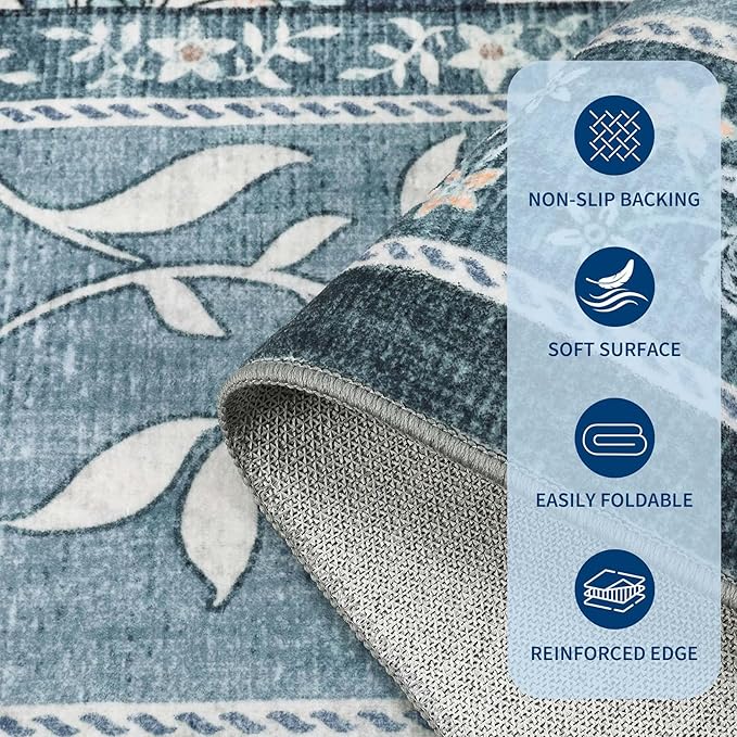 GarveeHome Misty Blue Botanical Grove 5ft Round Rug, Small Circle Vintage - Image 6