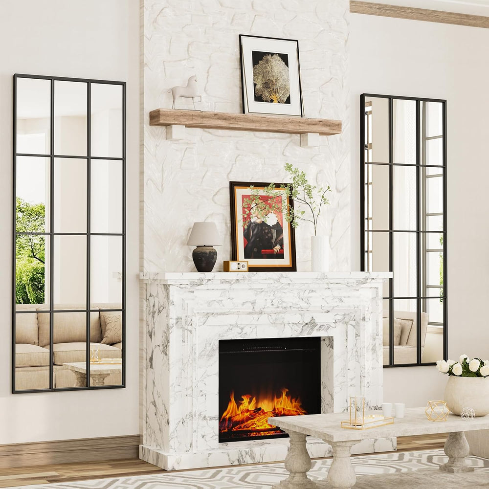 Full Length Mirror, 65"x22" Standing Windowpane Wall Mirror (Black)