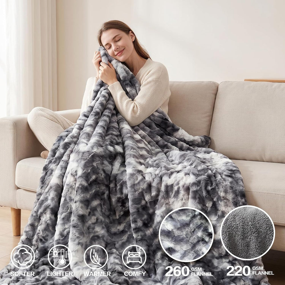 Electric Heated Blanket Throw Size 50"x60", Soft Sherpa Faux Fur He...