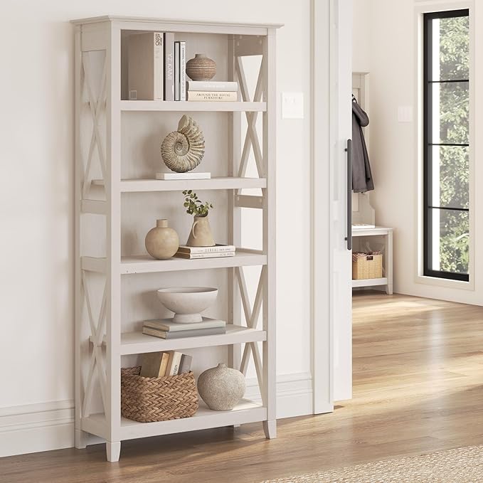 Bush Furniture Tall 5 Shelf Bookcase for Living Room or Home Office, Large Bo...