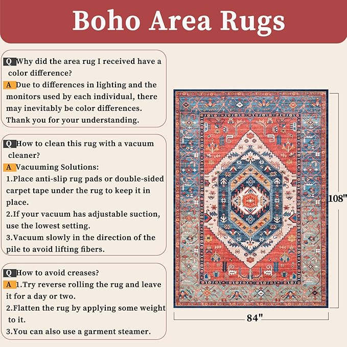 SERISSA 7x9 Area Rugs for Living Room, Large Washable Non-Slip Boho Rug - Image 2