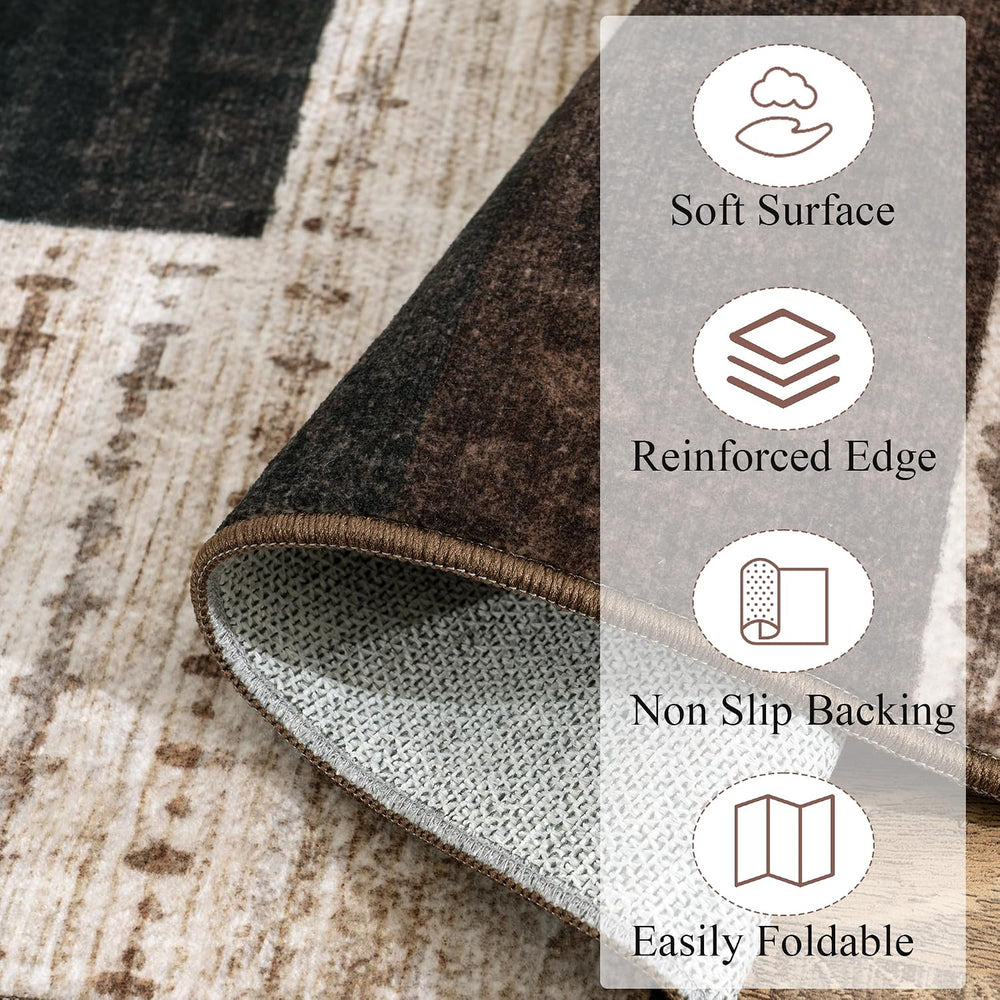 Modern Geometric Patchwork Indoor Area Rug for Living Room, Chocolate 6'x...