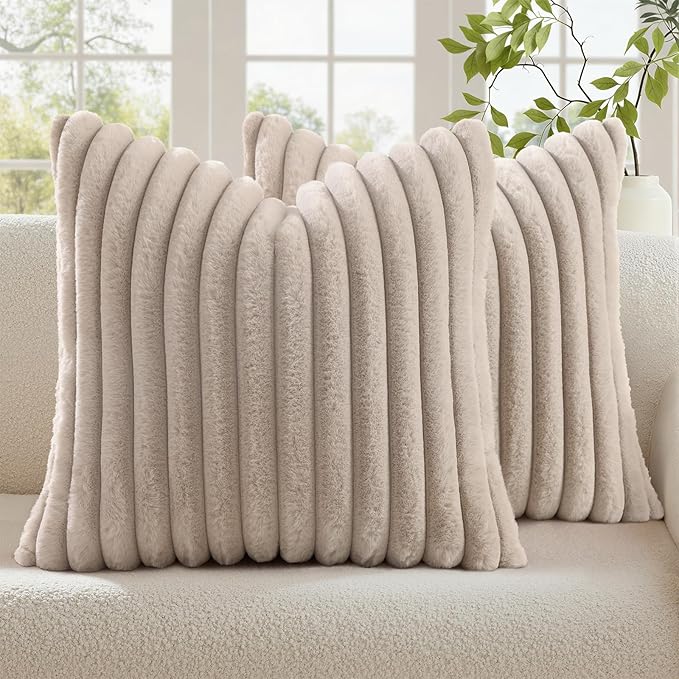 decorUhome Cozy Faux Fur Throw Pillow Covers 18x18 Set of 2 Decorative Soft by decorUhome