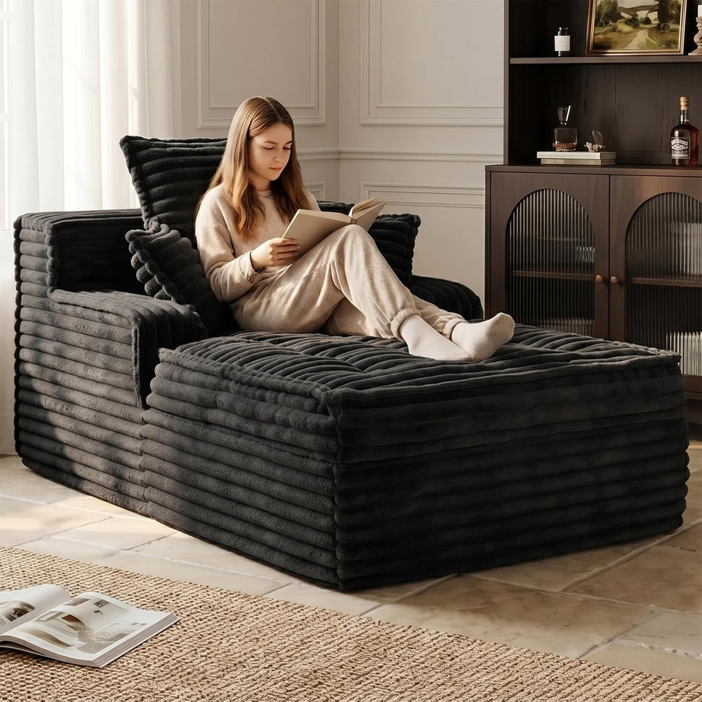 Boneless Chaise Lounge Couch Indoor, Small Corduroy Upholstered Sleeper Sofa ...