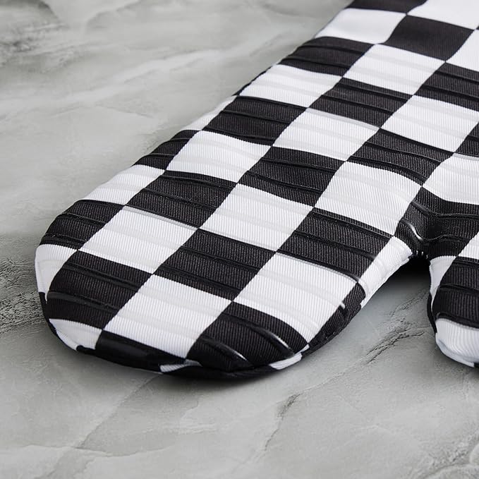 Ohocut Black and White Checkered Oven Mitts Heat Resistant, Vintage Retro - Image 5