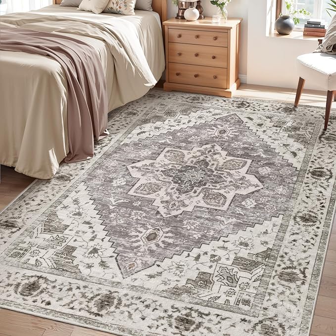 SERISSA Area Rug 4x6 Boho Rugs for Bedroom, Vintage Washable Non Slip Rug by SERISSAHomeDecorCollection