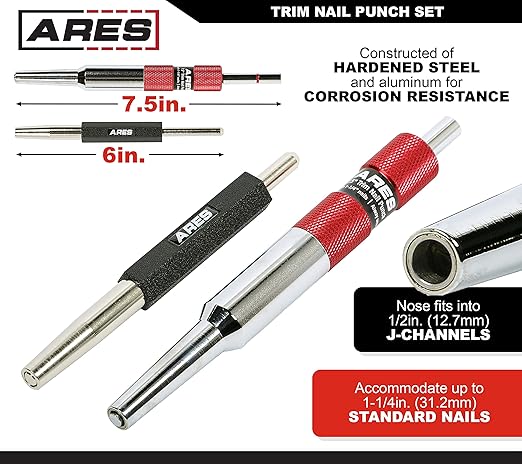 ARES 10117 2-Piece Trim Nail Punch Set 6-Inch and 7.5-Inch Punches Drive Nails - Image 2