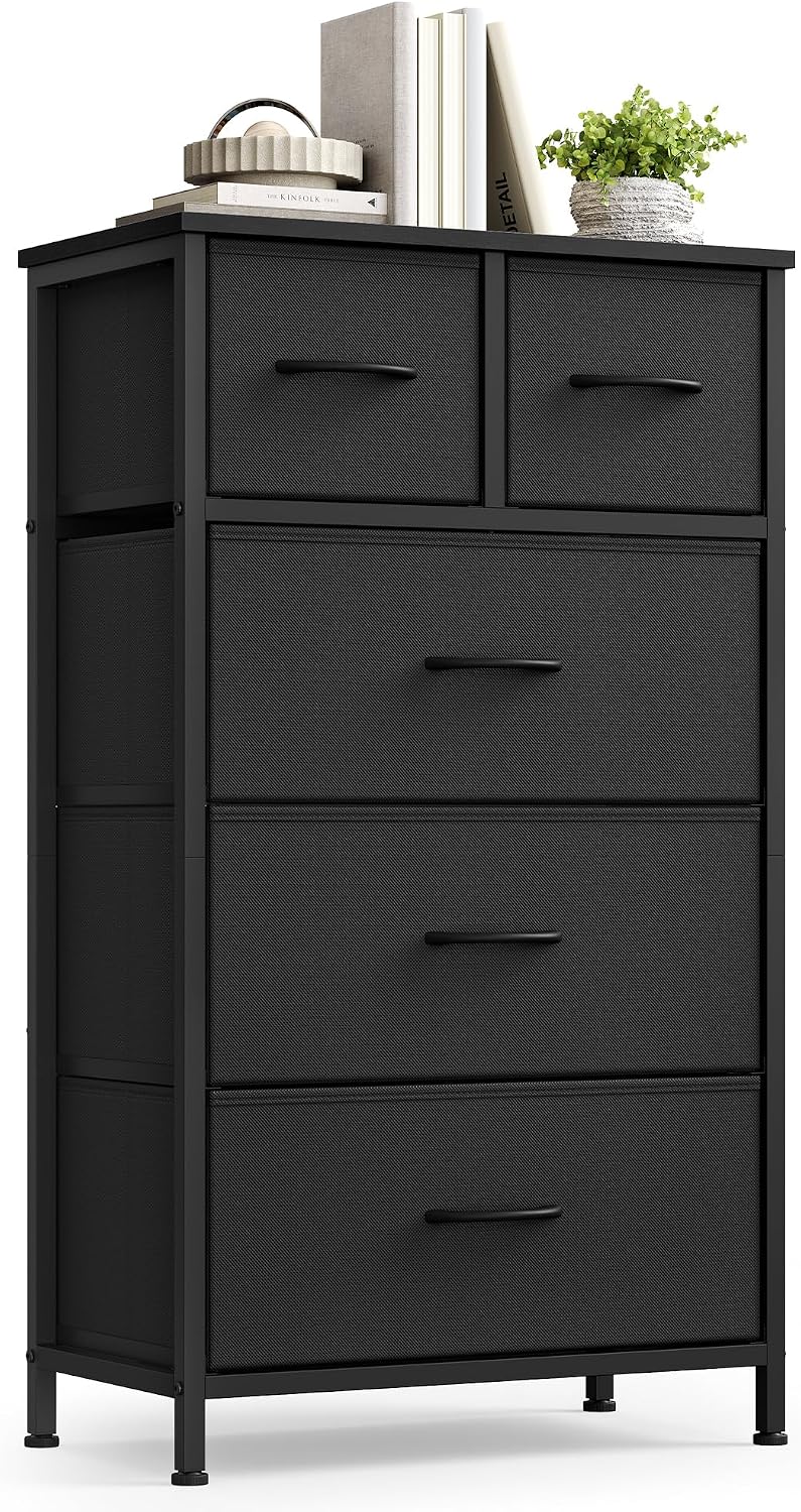 songmics tall dresser for bedroom, 5 fabric drawers, main product view