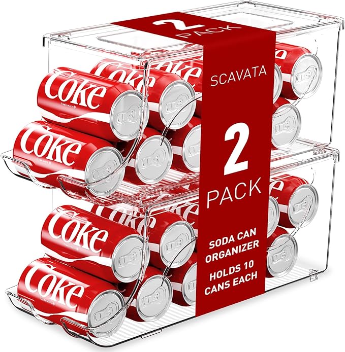 SCAVATA 2 Pack Stackable Refrigerator Organizer, Soda Can Dispenser Pop Cans by Tidyyourlife