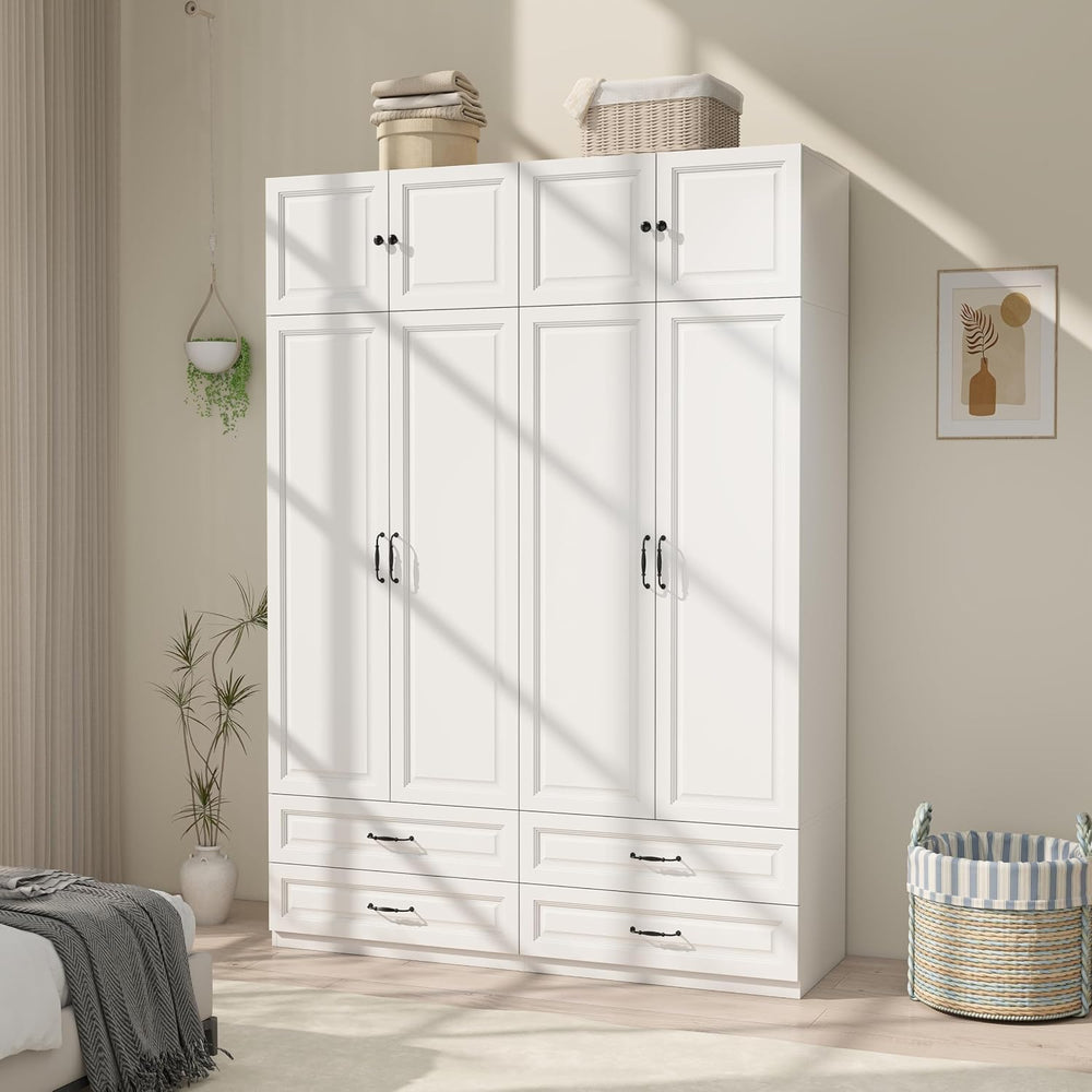 White Armoire Wardrobe Closet with 4 Drawers: 89" H x 63" W