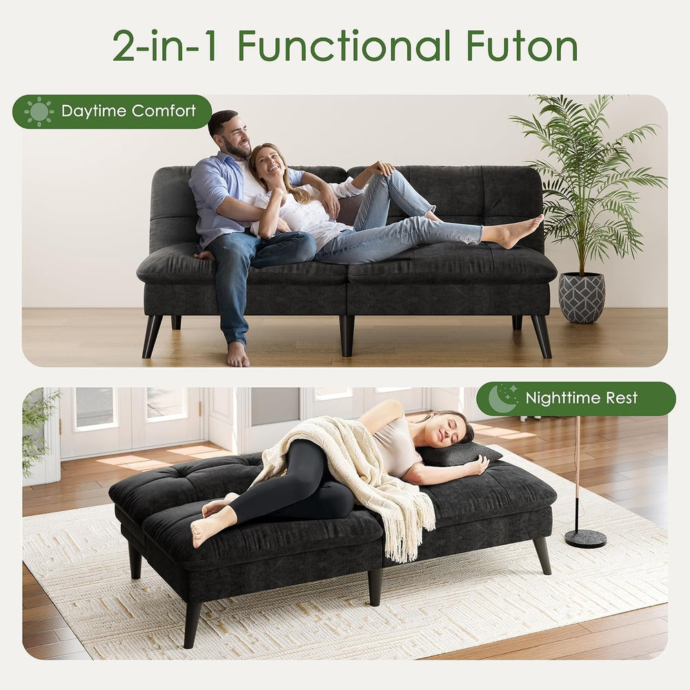 Vongrasig Small Futon Sofa Bed Velvet Futon Couch with Adjustable Backrest, C...