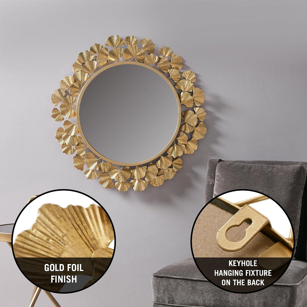 Martha Stewart Wall Décor Large Gingko Leaf Round Wall Mirror for Living Room...