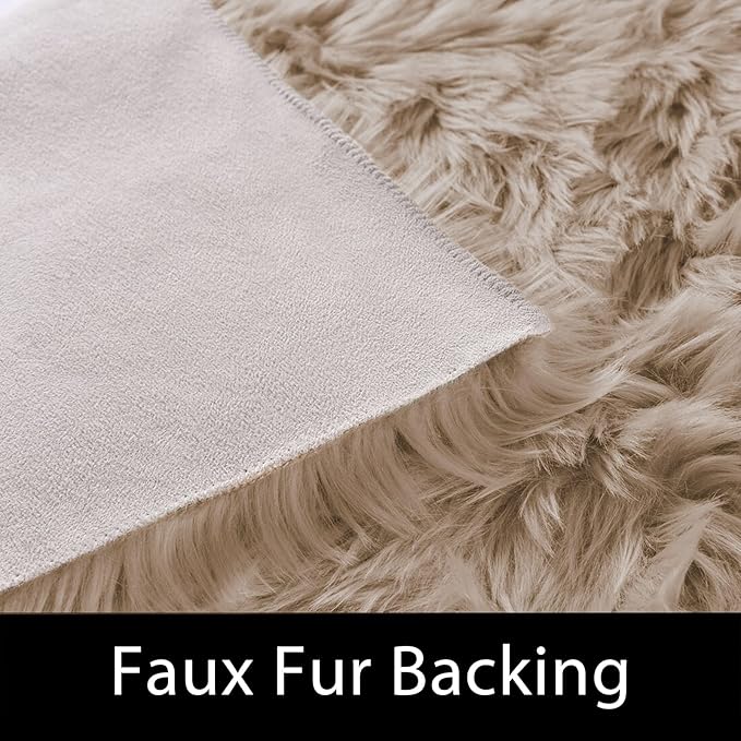 Latepis Light Brown Beige 5X6.7 Faux Fur Rug Fluffy Fuzzy Throw Rugs Washable - Image 3
