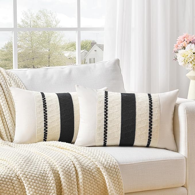 Fancy Homi Set of 1 Boho Black Long Lumbar Decorative Throw Pillow Cover 14x24 - Image 2