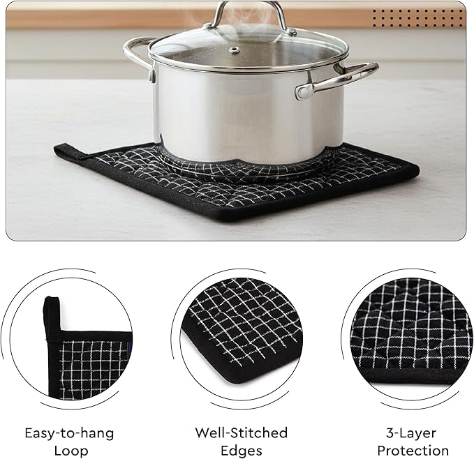 Encasa XO Heat Resistant 100% Cotton Oven Glove & Potholder Set - Image 4