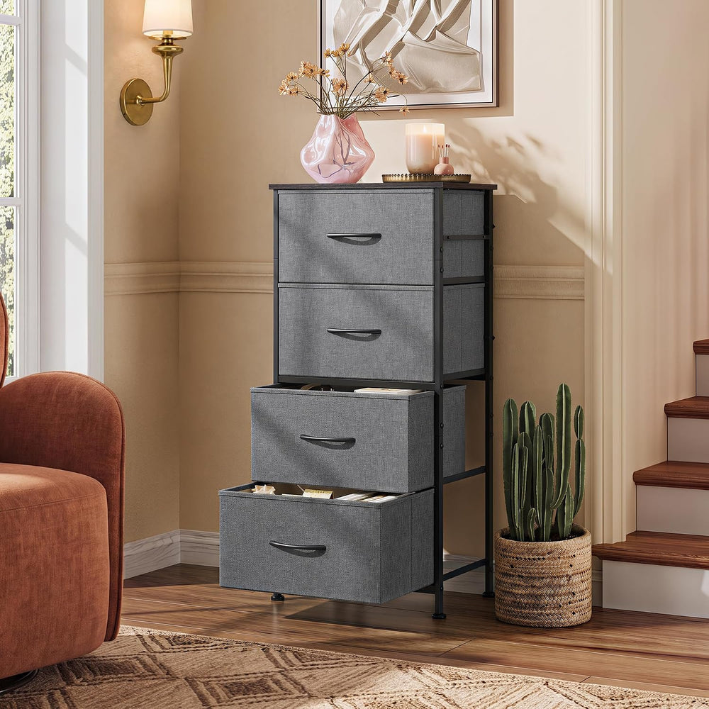 WLIVE Small Dresser Nightstand for Bedroom, 4 Drawers, Dark Grey