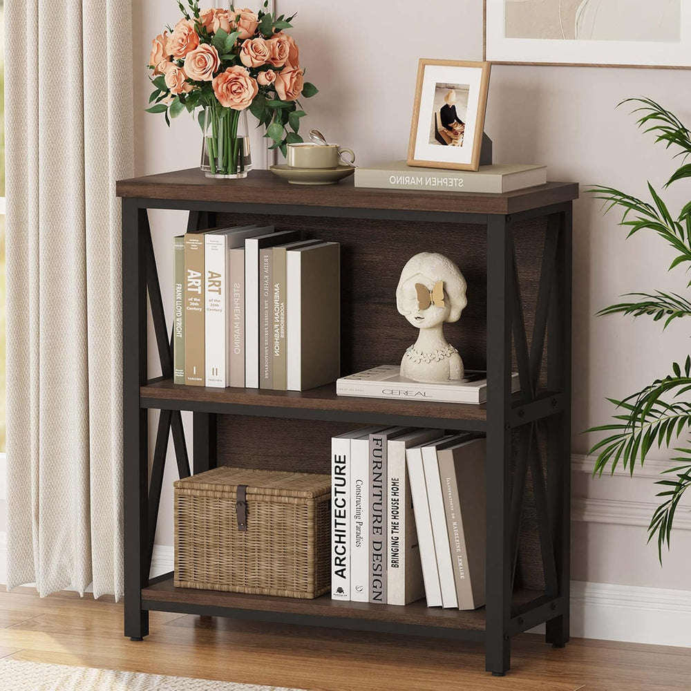 FATORRI Small Bookshelf, Rustic Book Shelf for Small Space, Low Short Bookcas...