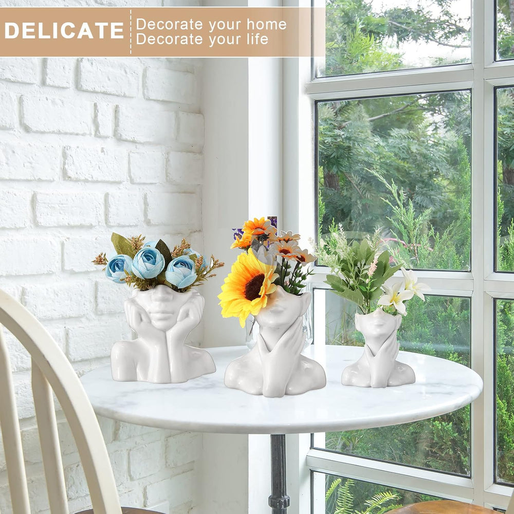 Sieral 3 Pcs Ceramic Face Vase Female Form Flower Modern Body Vase for Decor ...