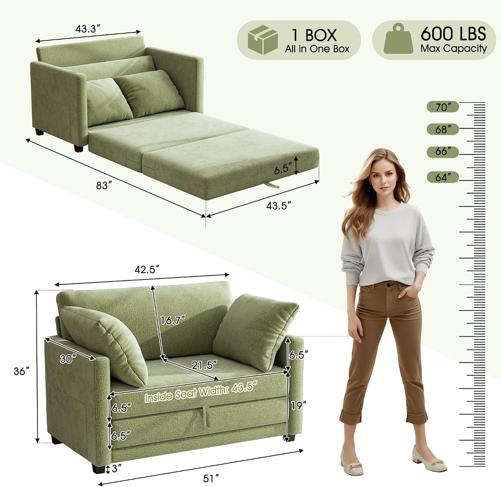 51" Loveseat Sleeper Sofa Bed, Chenille Convertible Floor Sofa Bed for S...