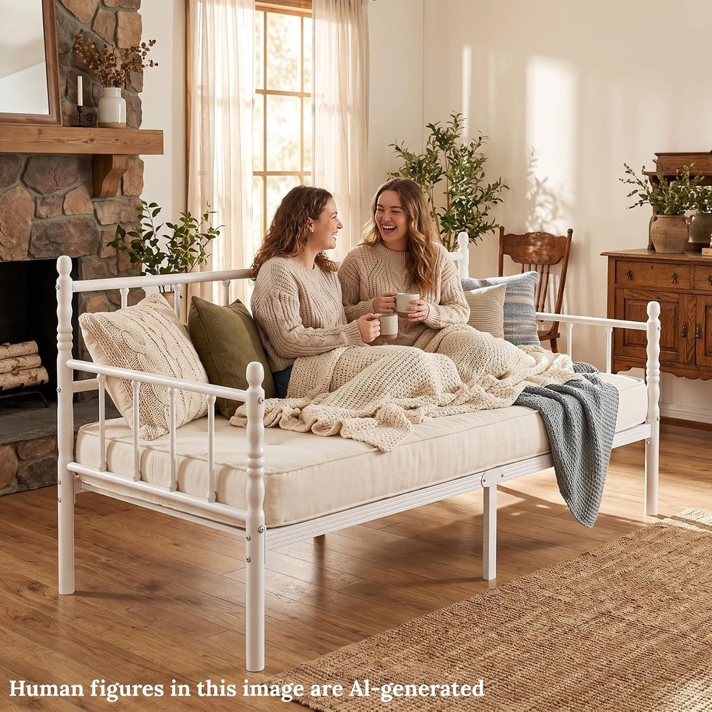 14 Inch Twin Metal Daybed Frame with Classic Headboard