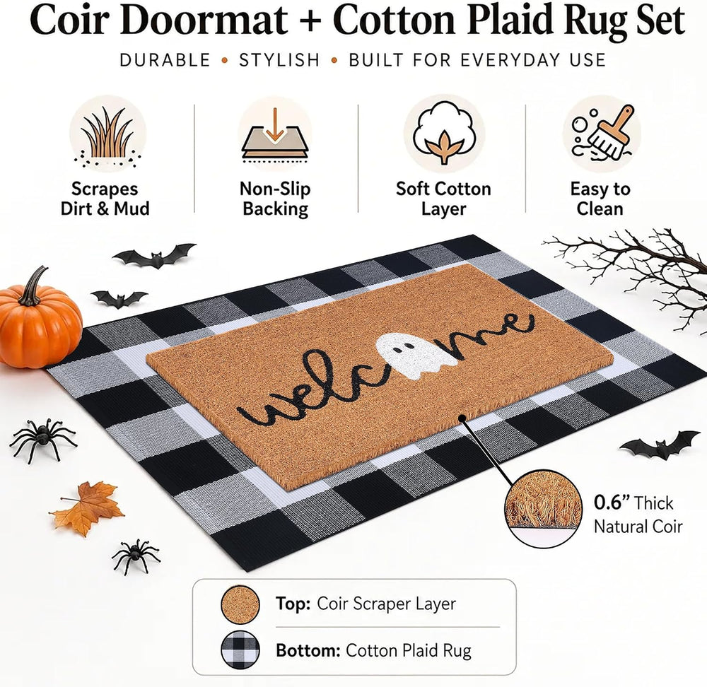 Halloween Door Mat Combo Set, Welcome Ghost Coco Coir Welcome Doormat + 28&qu...
