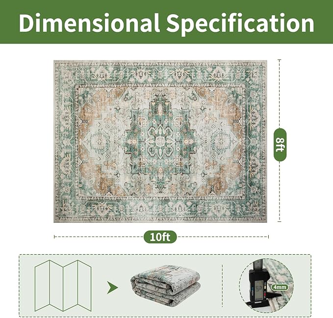 Washable Rugs 8x10 Area Rugs for Living Room- Vintage Rugs for Bedroom - Image 2