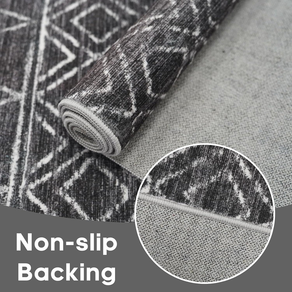 3x10 Washable Moroccan Non Skid Rug:Kitchen Runner Rugs for Hallways Black