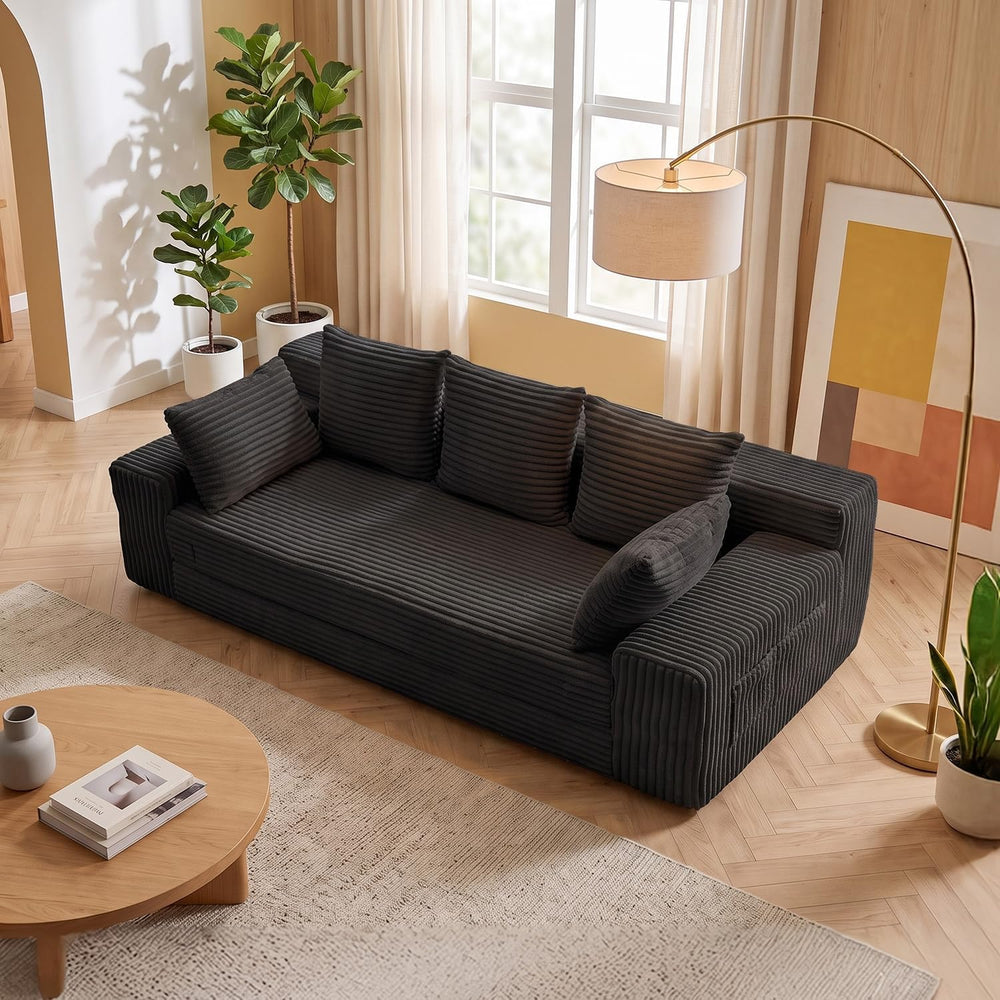 Boneless Couch for Living Room, 3 Seater Convertible Sofa Bed in Box, Black
