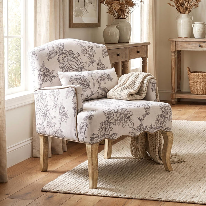 Floral Accent Chair Rustic Farmhouse Bedroom Chair Comfy Upholstered