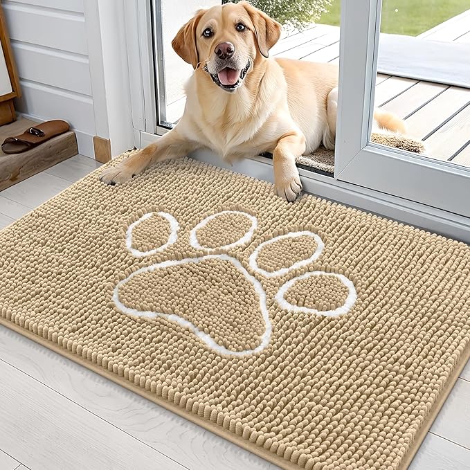 OLANLY Dog Door Mat for Muddy Paws 35x24, Paw Print Design, Absorbs Moisture by OLANLY