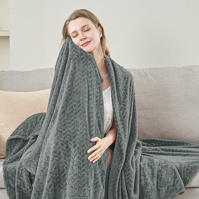 inhand Grey Fleece Twin Blanket, Super Soft Flannel Cozy Blankets - Image 7