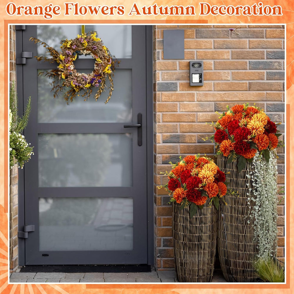XunYee 12 Pcs Fall Artificial Flowers for Outdoor Faux Mums,Burnt Orange