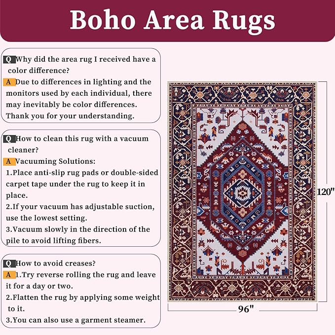 SERISSA Washable Rugs 8x10 Area Rugs, Large Non-Slip Boho Living Room Rug - Image 2